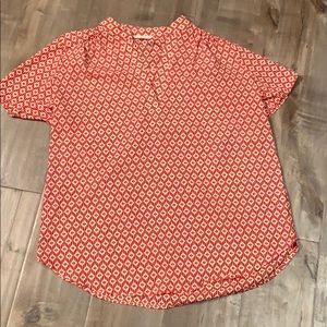 Orange Patterned V-Neck Blouse